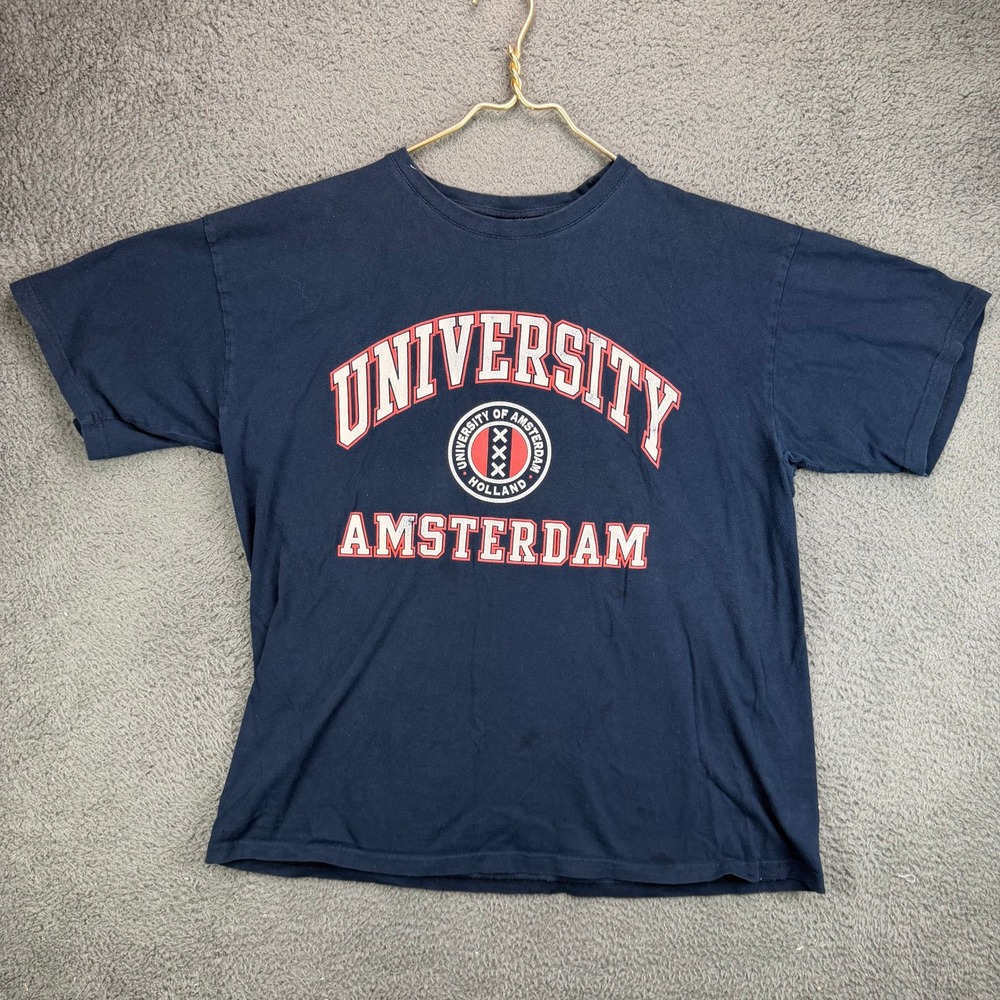 B&C University of Amsterdam Holland T-Shirt Mens XL Navy Blue Short Sleeve Tee